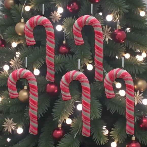 Candy‎ Cane Peppermint Christmas Tree Ornaments  Set of 5 Pink & White -New