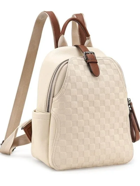 Cute And Elegant PU Leather Backpack Plaid Backpack for Women