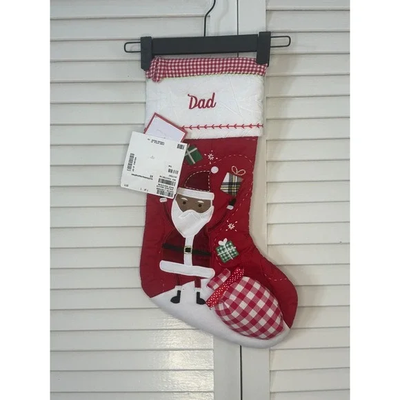 NWT Pottery Barn Kids Black African American Santa DAD Embroidered Stocking 19