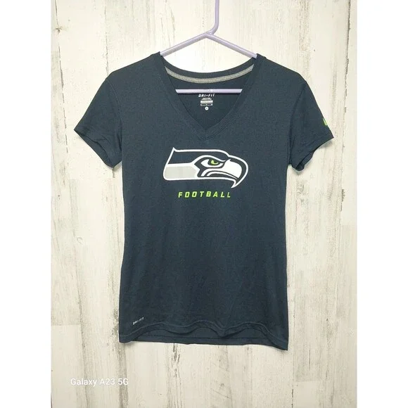 Nike Dri-Fit Women's M Seattle Seahawks T Shirt Blue V Neck