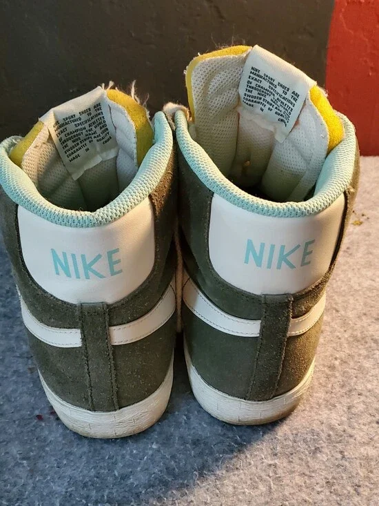 Nike High-Top Suede Sneakers in Olive Green, White & Mint