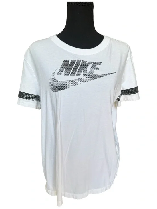 Nike White Tee with Black Dotted Swoosh Size Medium