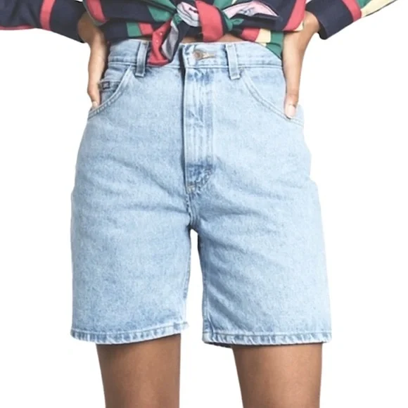 Vintage LEE High Waist Loose Fit Denim Bermuda Mom Shorts Retro Light Wash XL