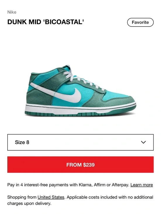 Nike Dunk Mid Bicoastal - Teal/White sz 9 mens new in box ( 2023 ) ..