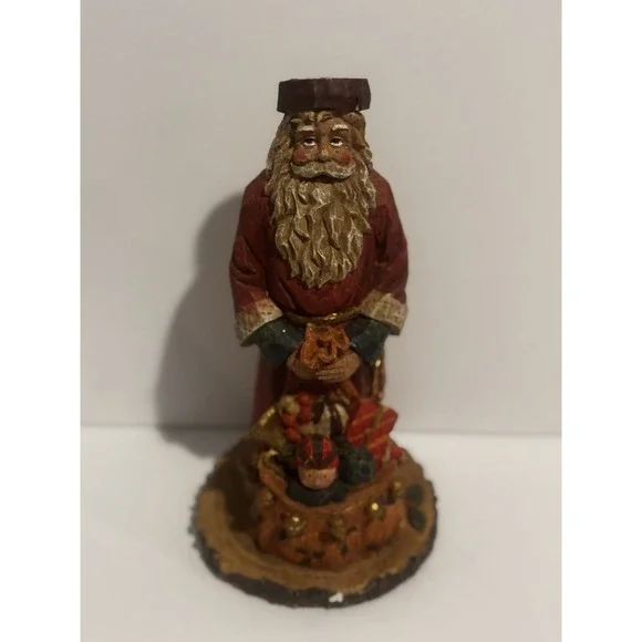 Vintage Christmas Faux Wood‎ Carved Old World Woodland Santa Claus Figurine