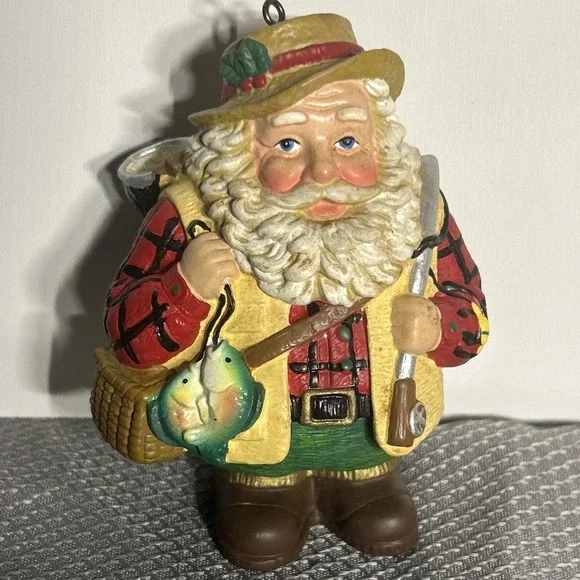 Santa Claus Fisherman Fishing‎ Resin Christmas Ornament 4