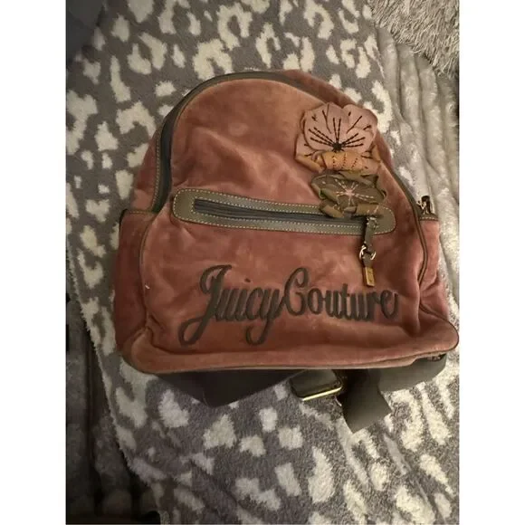 Vintage y2k pink velour juicy couture backpack floral