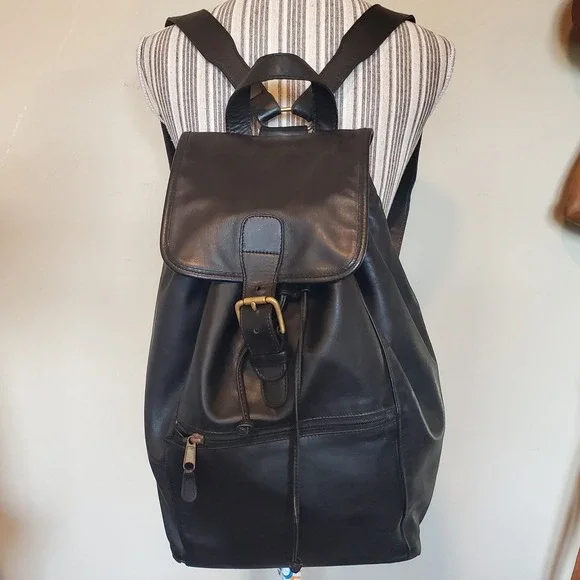Vtg Coach 4220 Black Leather Drawstring Backpack Made in USA 90s Brass *Repairs*