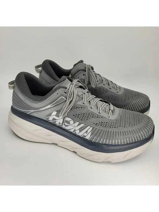 HOKA Bondi 7 Men's Size 11.5 2E Wide Gray Running Shoes NICE & CLEAN