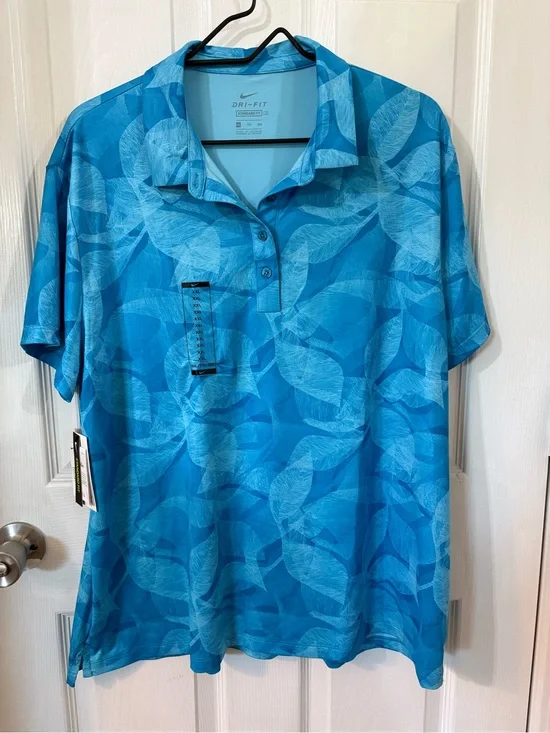 Nike Blue Leaf-Print Dri-FIT Polo