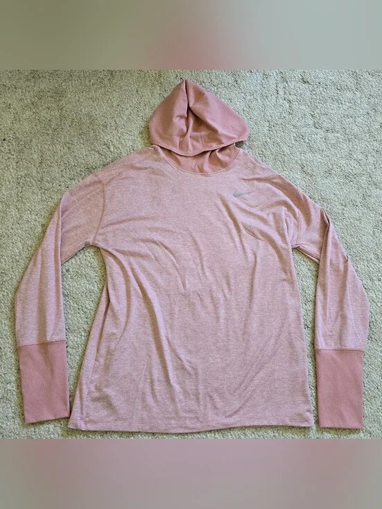 Nike Dri-FIT Shirt Womens Large Pink Hooded Long Sleeve Lightweight Running