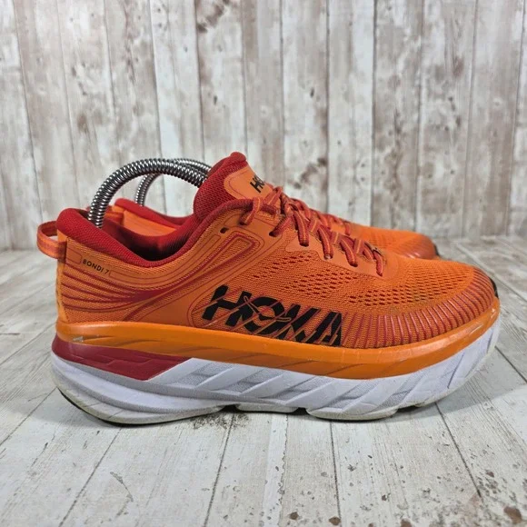 Hoka One One Bondi 7 Mens Running Shoes Orange Red 1110518-POFS Size 7