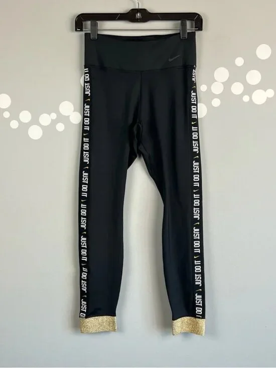 Nike Dri-FIT Just Do It Glitter Cuff 7/8 Leggings Black Size S