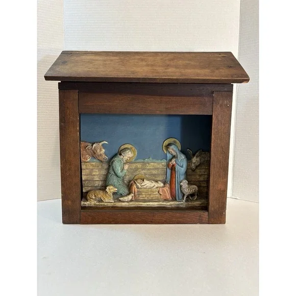 Vintage antique plaster/ceramic  sculpture‎ nativity scene plaque