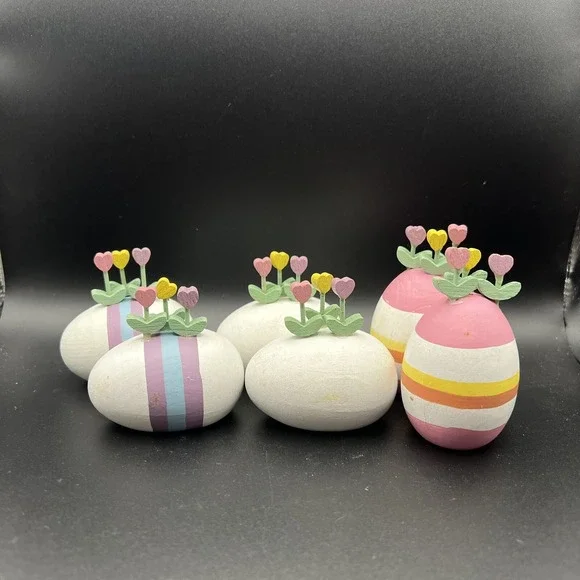 Dept 56 Wooden Easter Eggs‎ Spring Flower ~ set of 6
