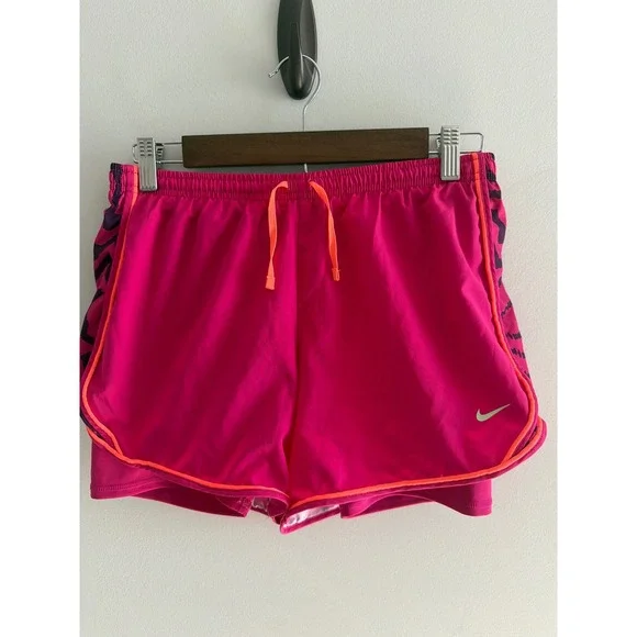 Nike Dri-FIT 10K 2-in-1 Running Shorts Pink Zebra Print DA1007-615 Womens XL