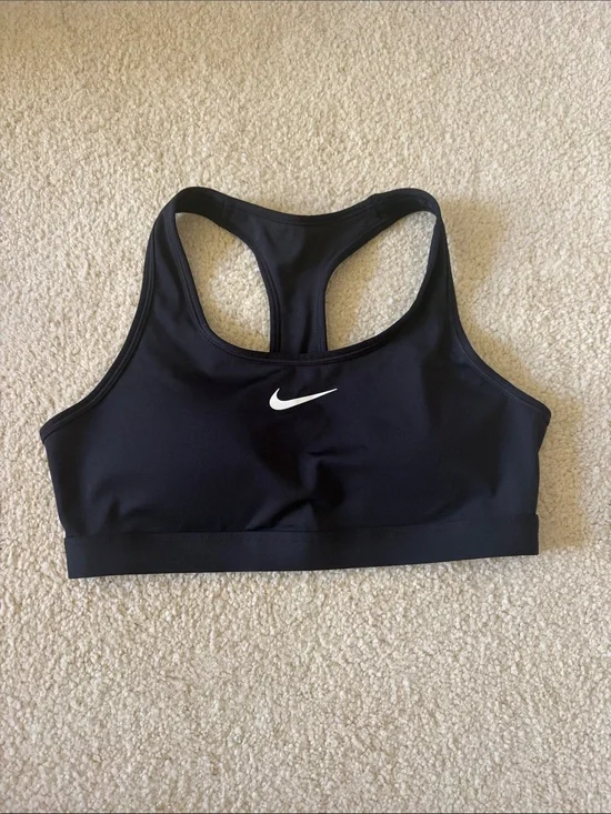 Nike Black Sports Bra with White Swoosh - Racerback Athletic Bra