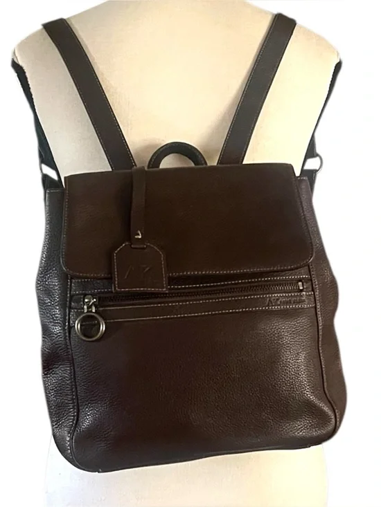 ANNE KLEIN Brown Pebbled Leather Back Pack.