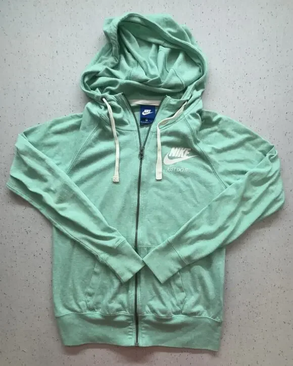 Y2K Nike Women's Seafoam Green Full Zip Up Hoodie - Small