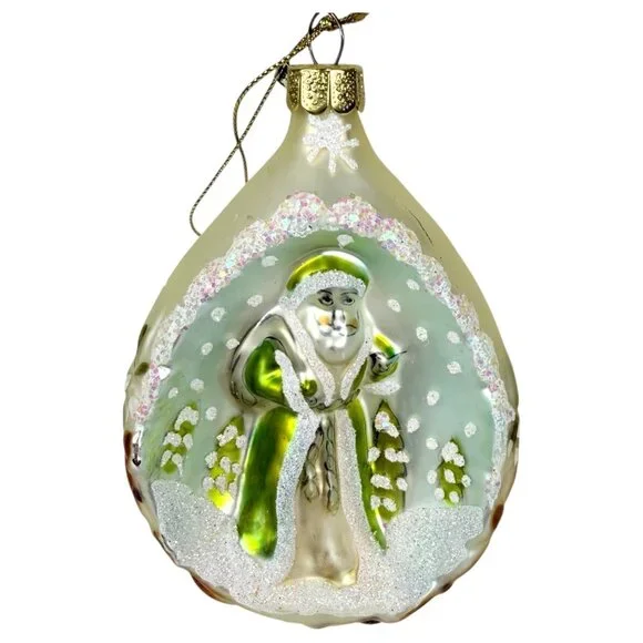 Handblown Christmas Tree Ornament St Nick Santa Claus Ornament Glitter‎ Accents