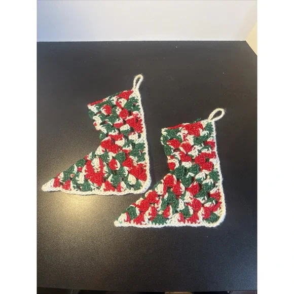 Vintage‎ Crochet Christmas Stockings Set Of 2 Handmade