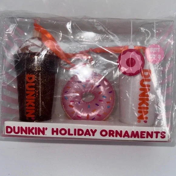 Dunkin'‎ Holiday Ornaments Set of 3 Coffee Donut  Christmas Decoration 2024