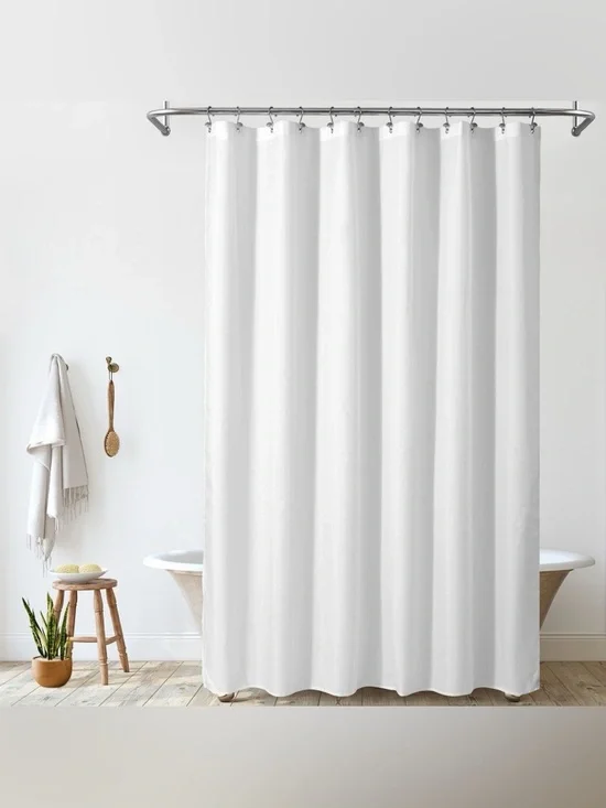 TWO Awesome Home White Solid Fabric Shower Curtain Grommet Top for Bathroom