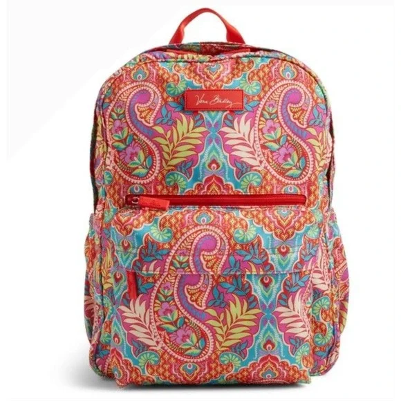 Vera Bradley Light Up Grande Backpack Paisley in Paradise Pink Orange Blue