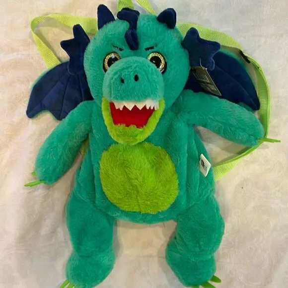 Backpack Dragon Dinosaur Plush Soft Textured Green