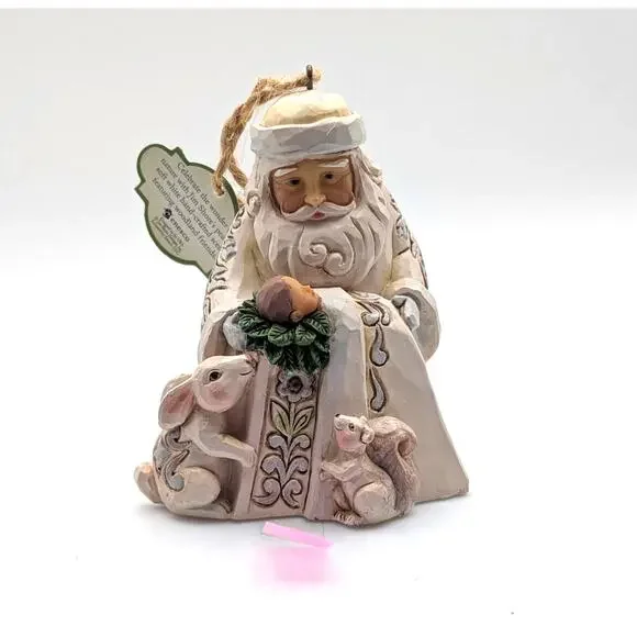 JIM SHORE Santa Ornament White Woodland Baby Jesus Bunny Squirrel Boxed