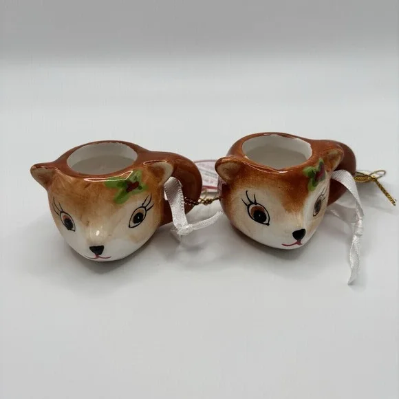 Mr Christmas 2022 Nostalgic REINDEER Mini Mug Ornament‎ Set of 2 NWT Retro