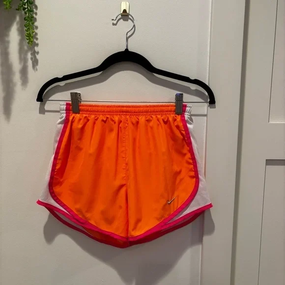 Nike Dri-Fit Women's Running Shorts Neon Orange Pink Lined Size XS 3