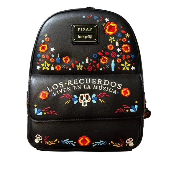 Loungefly Disney Pixar Coco Los Recuerdos Floral Mini Backpack Dante Charm NEW
