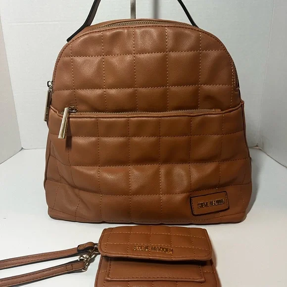Steve Madden quilted faux leather backpack and wallet