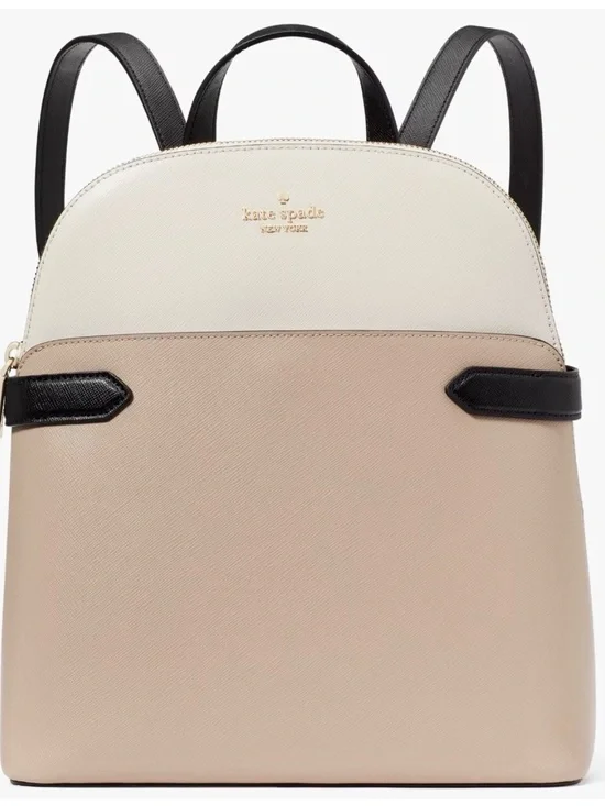 Kate Spade Staci Dome Backpack Beige & White Saffiano Leather Bag