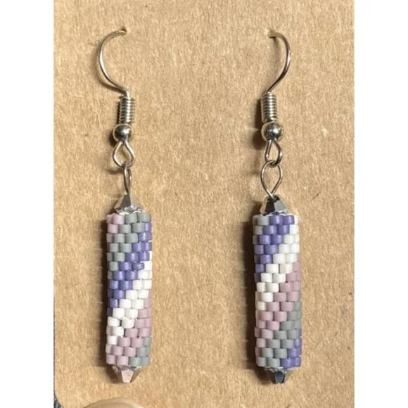 Peyote Spiral Tube Earrings‎ Lavender White