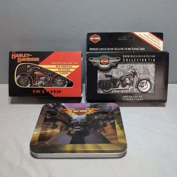 Lot of 3‎ Collectable Vintage Harley Davidson Playing Cards and Tins New Sealed