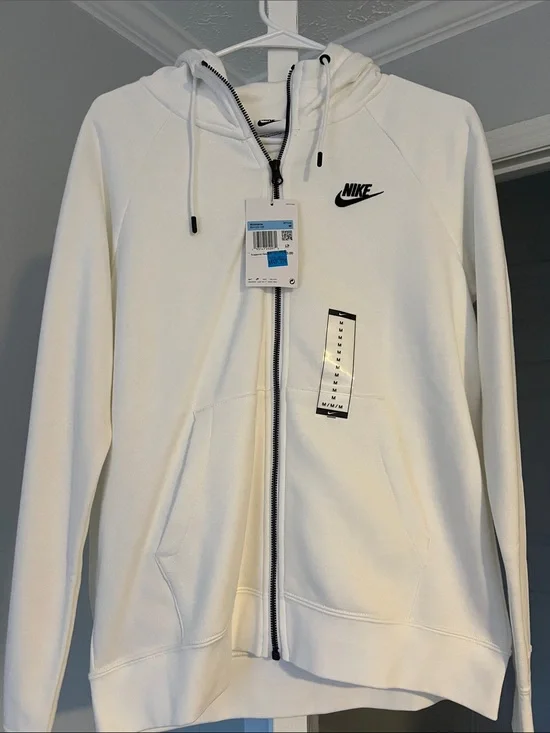 Nike white  Zip-Up Hoodie with Black Swoosh