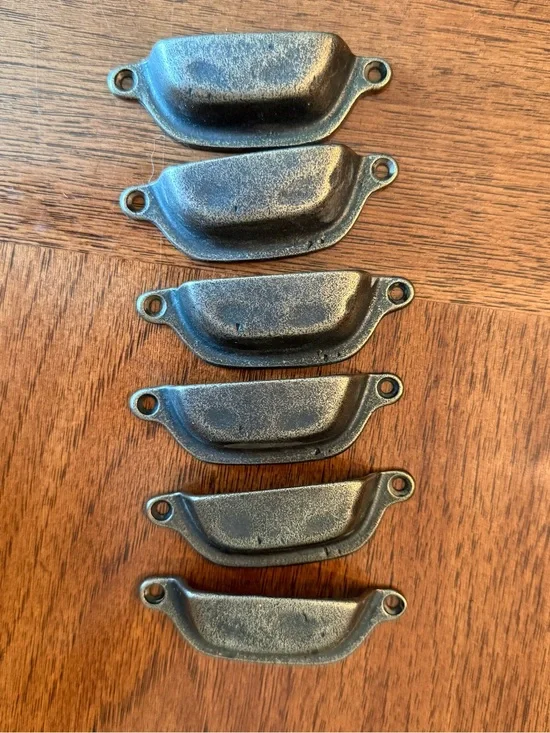 Restoration Hardware Antique Brass Cup Pull Drawer Handles - Dark Brass
