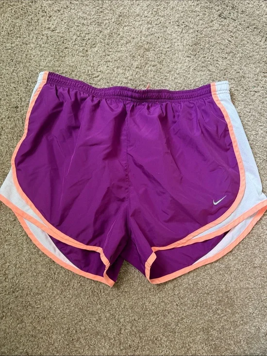 Nike Purple Athletic Shorts with Peach Trim and White Panels