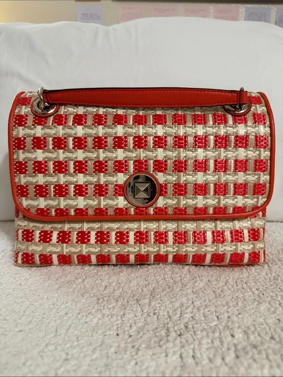 kate spade Red and Cream Woven Turn-Lock Shoulder Bag