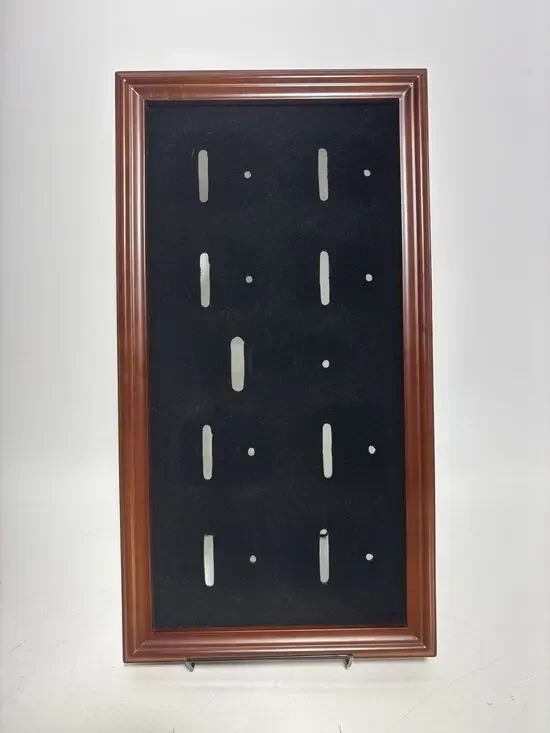 10 Belt Buckle Display Case Wall Mount Cherry Finish Black Velvet Shadow Box
