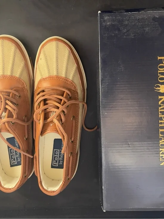 Polo by Ralph Lauren Men's Leather & Canvas Boat Shoes in Tan/Brown