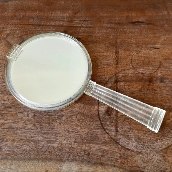 Lucite Vanity Vintage Clear Plastic MCM Handheld Mirror Acrylic Art Deco