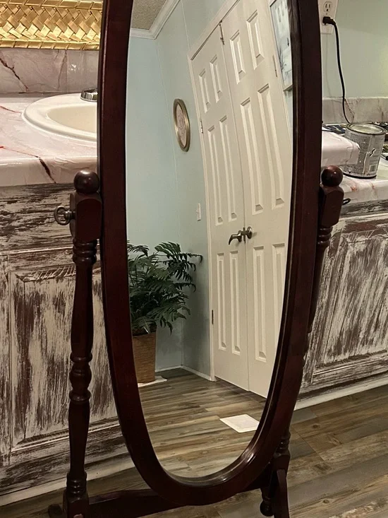 Full-Length Free-Standing Cheval Mirror - Cherry Wood Finish