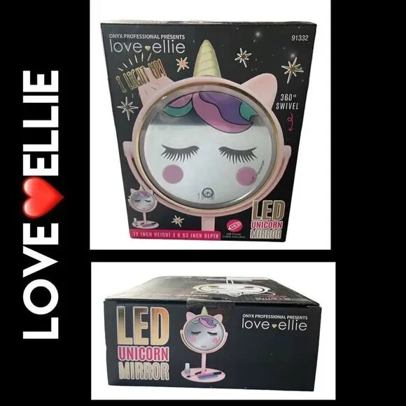 Love Ellie Onyx LED Unicorn Makeup Mirror with Storage  USB Charge Dimmable