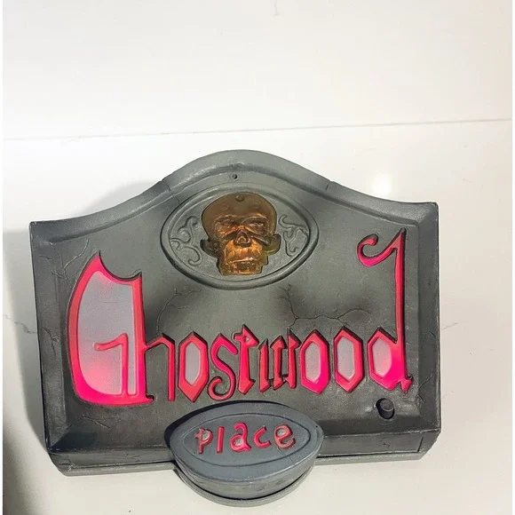 Gemmy Halloween Prop Decoration Ghostwood Place Tombstone- Spooky Lights & Sound