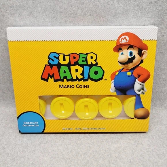 Super Mario Bros 10 Gold Coin String Lights Indoor Outdoor‎ Party Decor 8.5 Feet