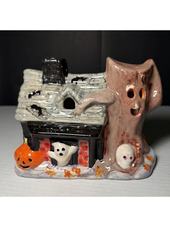 Halloween Haunted House Ceramic Pottery - Ghost Pumpkin Tree Handmade