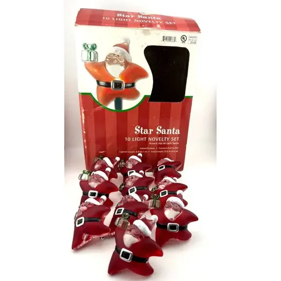 Star Santa 10 Novelty Set‎ Branch Clip On To Christmas Lights Indoor Outdoor